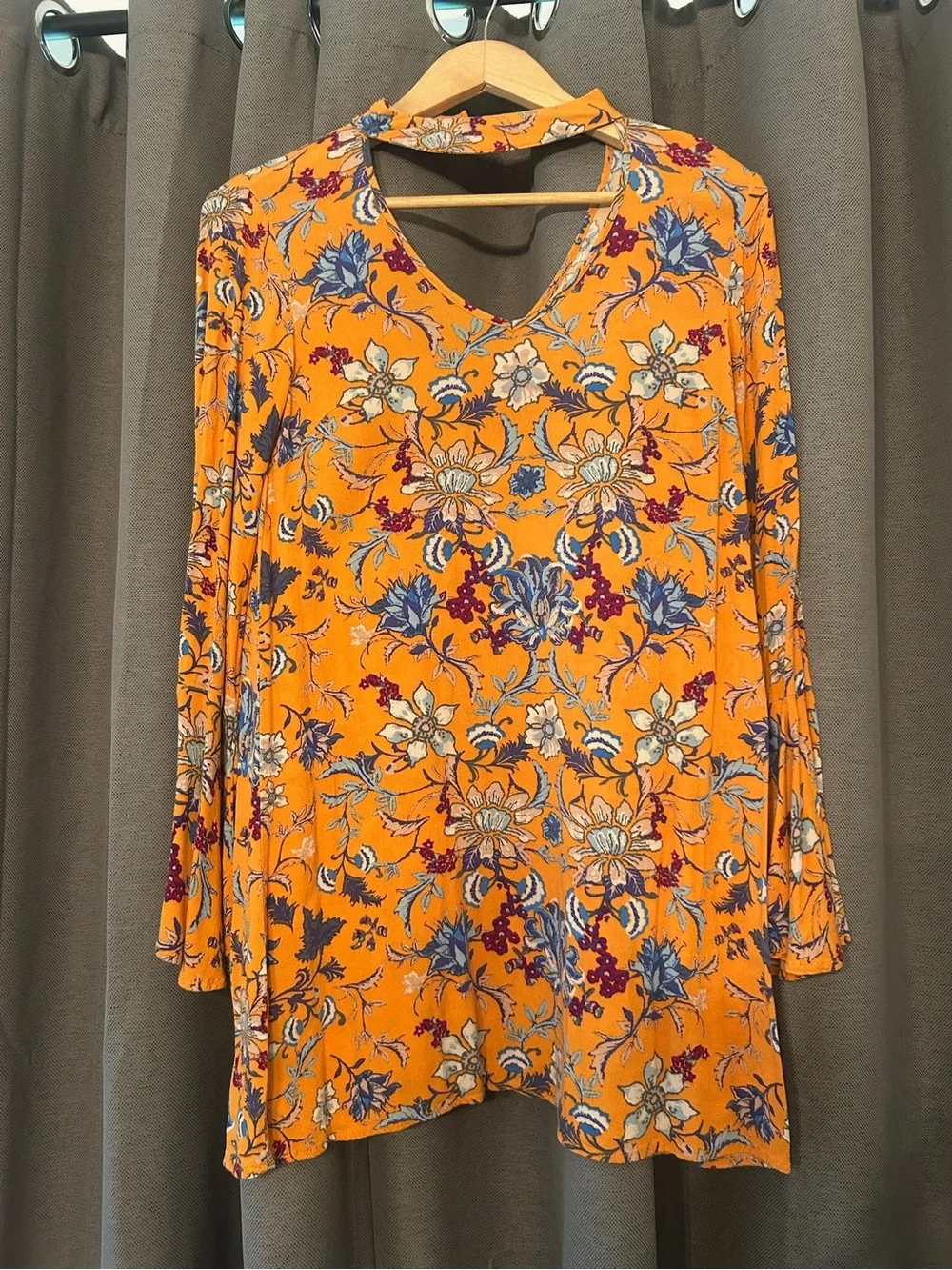 Xhilaration Yellow Floral Bell-Sleeve Mini Dress - Picture 2 of 3